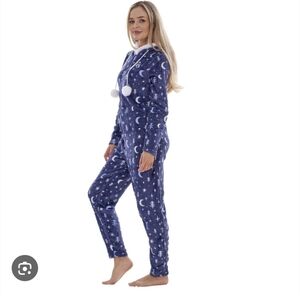 Bear Paw Ladies Fleece Hooded All In One Jump Suit Zip Front Onesie Pajamas Med